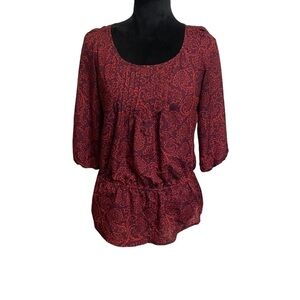 Ann Taylor Loft Peplum‎ Paisley Pull On Blouse 
Peasant Boho Career Modest SZ XS